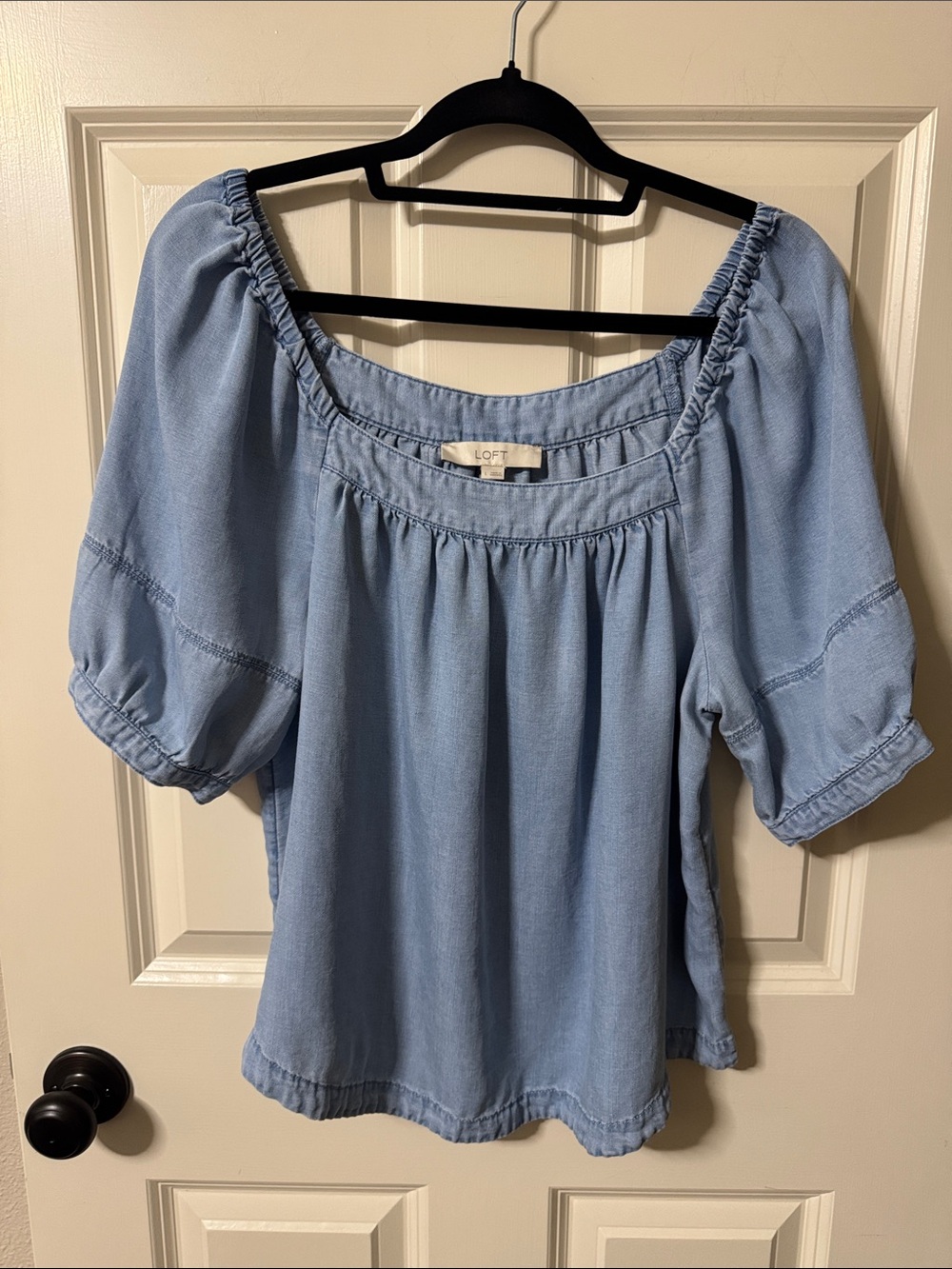 LOFT Light Blue Peasant Off-Shoulder Blouse
